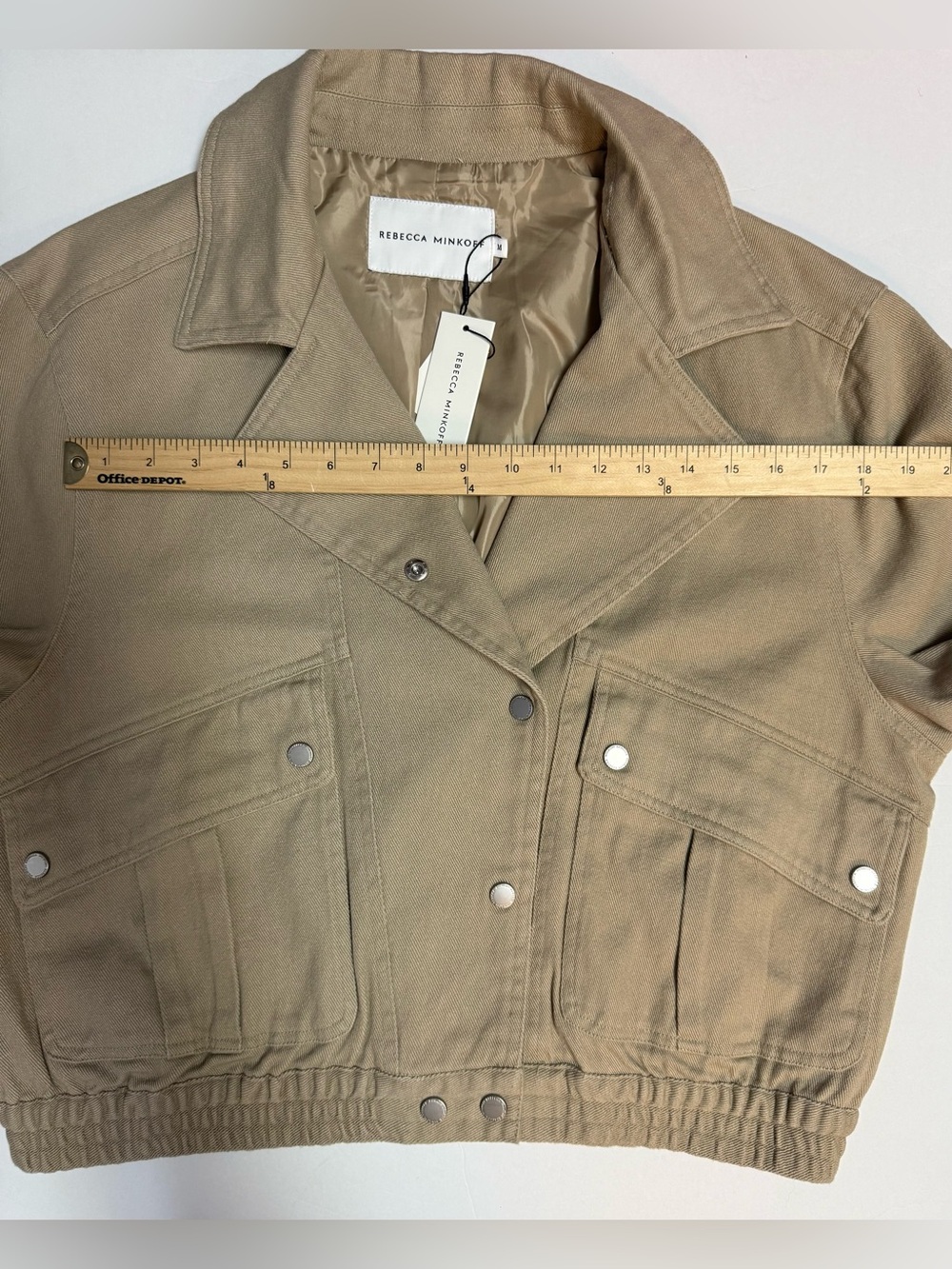 NWT Rebecca Minkoff collard snap cotton Beige Utility Jacket M - Picture 8 of 16